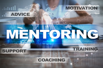 Mentoring on the virtual screen. Education concept. E-Learning. Success.