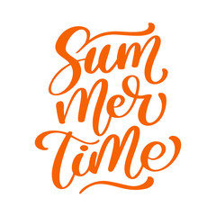 Summer time lettering vector logo illusrtation, Modern Calligraphy lettering on white. Vector illustration stock vector