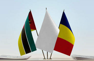 Flags of Mozambique and Chad with a white flag in the middle