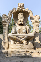 sculpture of Narasimha monoliths carved in-situ, Hampi, Karnataka, India