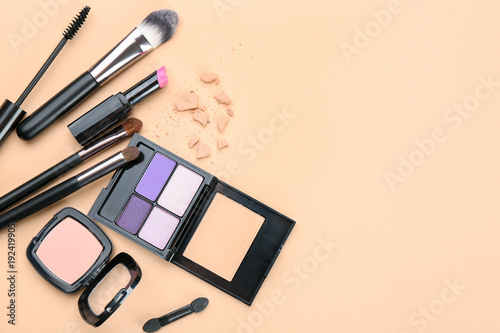 Decorative Cosmetics And Tools Of Professional Makeup Artist On