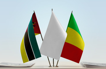 Flags of Mozambique and Mali with a white flag in the middle