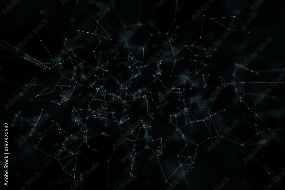 Canvas Prints abstract network lines and dots on dark blue green background. selective focus used.