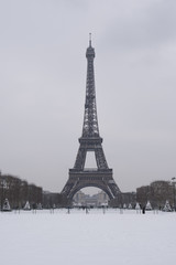 Fototapeta na wymiar Eiffel Tower, Snowy day in Paris