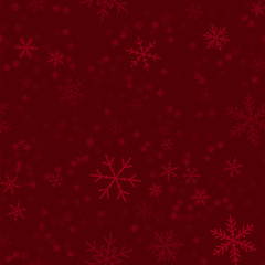 Naklejka na ściany i meble Transparent snowflakes seamless pattern on wine red Christmas background. Chaotic scattered transparent snowflakes. Great Christmas creative pattern. Vector illustration.