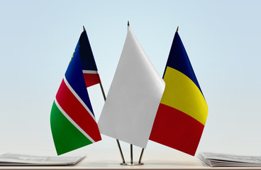 Flags of Namibia and Chad with a white flag in the middle