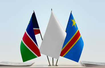 Flags of Namibia and Democratic Republic of the Congo (DRC, DROC, Congo-Kinshasa) with a white flag...