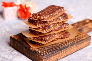 Cereal bar with nuts and chocolate