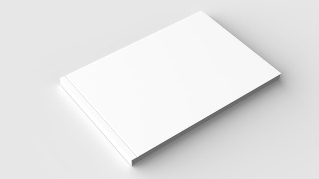 Horizontal - landscape hardcover brochure, book or catalog mock up isolated on soft gray background. 3D illustrating.