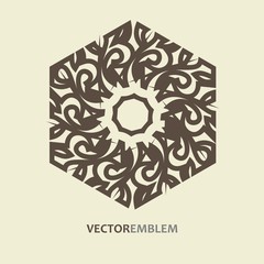 Mosaic arabic ornamental logo.Vector outline hexagon emblem. Retro ornamental design.