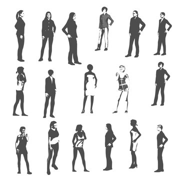 Fashion women silhouettes collection. Various pose and cloth