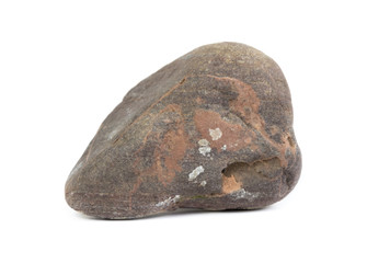 Single natural stone on white background, close-up