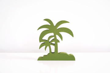 Coconut tree wooden die cut for decoration on white background