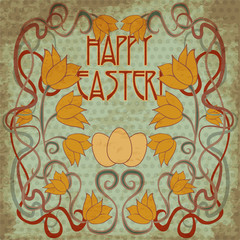 Happy Easter greeting background in art nouveau style, vector illustration