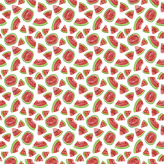Trendy fruit pattern. Artistic Watermelon background. Watercolor watermelon seamless pattern. Hand painted texture with summer fruit on white background. Healthy food wallpaper design, juice label.