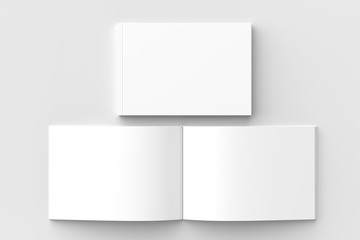 Horizontal - landscape hardcover brochure, book or catalog mock up isolated on soft gray background. 3D illustrating.