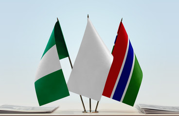 Flags of Nigeria and The Gambia with a white flag in the middle