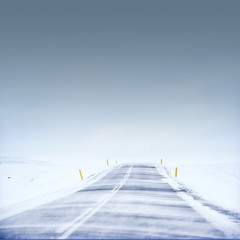 White snowy winter road in Iceland