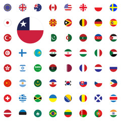 Chile round flag icon. Round World Flags Vector illustration Icons Set.