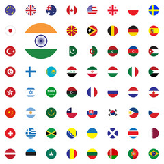India round flag icon. Round World Flags Vector illustration Icons Set.