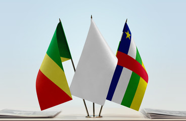 Flags of Republic of the Congo and Central African Republic with a white flag in the middle