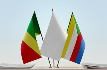 Flags of Republic of the Congo and Comoros with a white flag in the middle