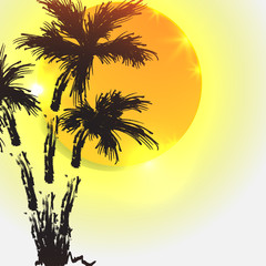 Silhouette of palm trees on the island. Vector illustration isolated white background.