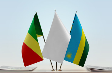 Flags of Republic of the Congo and Rwanda with a white flag in the middle