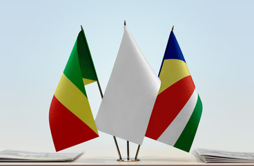 Flags of Republic of the Congo and Seychelles with a white flag in the middle