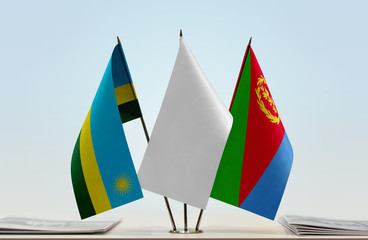 Flags of Rwanda and Eritrea with a white flag in the middle