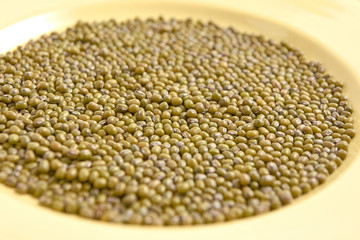 Green beans. Healthy food. Yellow large plate