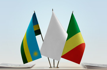 Flags of Rwanda and Republic of the Congo with a white flag in the middle