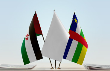 Flags of Sahrawi Arab Democratic Republic and Central African Republic with a white flag in the...