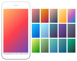 Soft color gradient backgrounds set. Modern screens for mobile app. Abstract colorful vector gradients for greeting card, brochure, flyer, invitation card, poster, banner, calendar or other design.