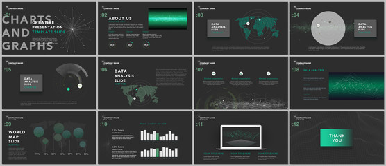 Minimal presentation templates. Tech elements on black background. Technology sci-fi concept vector design. Presentation slides for flyer, leaflet, brochure, report, marketing, advertising, banner. © xenia_design