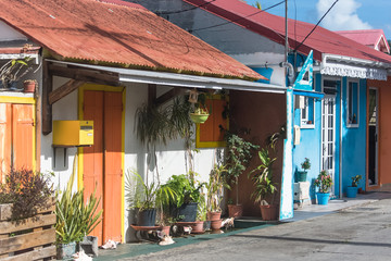 Guadeloupe, the Saintes islands, typical houses in the village
