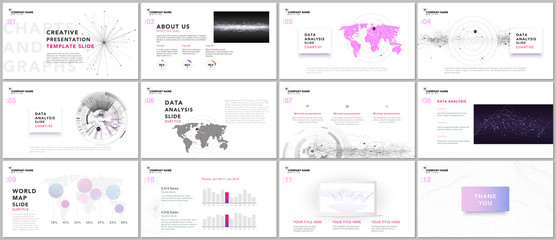 Minimal presentation templates. Tech elements on white background. Technology sci-fi concept vector design. Presentation slides for flyer, leaflet, brochure, report, marketing, advertising, banner.