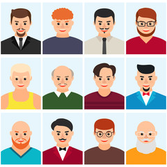 Men's avatars, icon set. Vector flat illustration.