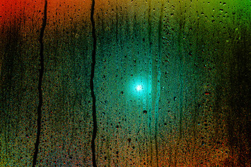 Drops and water spots on the glass on a rainy evening,