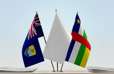 Flags of Saint Helena and Central African Republic with a white flag in the middle