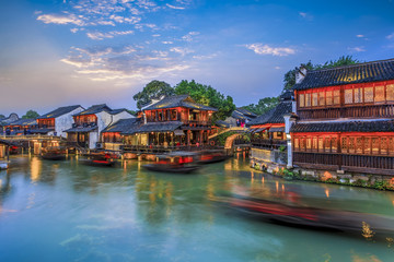 Fototapeta na wymiar Wuzhen's beautiful rivers and ancient architectural night scenes
