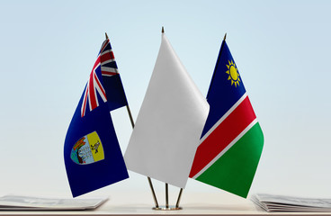 Flags of Saint Helena and Namibia with a white flag in the middle