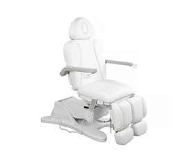 cosmetic armchair artificial leather electric folding drive wheel console frame headrest massage health treatment relaxation medicine white isolate