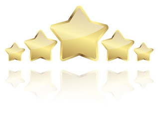 five golden stars with reflection in a row