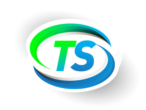 initial letter TS logotype company name colored blue and green swoosh design, modern logo concept. vector logo for business and company identity.