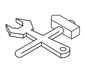 Wrench and hammer linear isometric icon