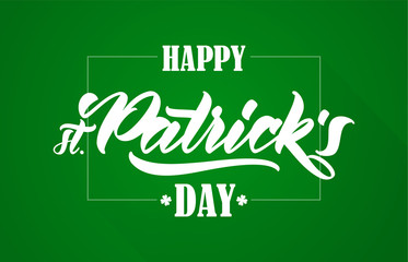 Obraz premium Hand drawn brush lettering composition of Happy St. Patrick's Day on green background. Typography design.