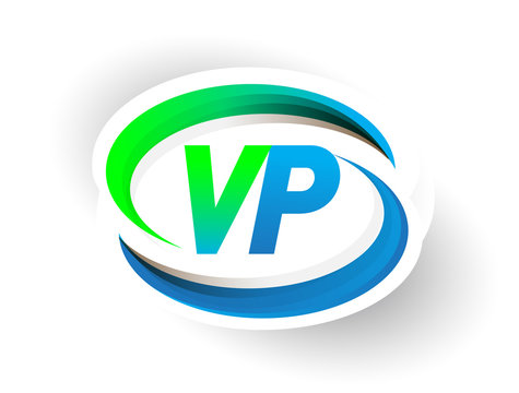 initial letter VP logotype company name colored blue and green swoosh design, modern logo concept. vector logo for business and company identity.
