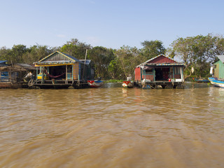 Chong Kneas - Colorful floating Village in Tonle Sap lake in Cambodia
