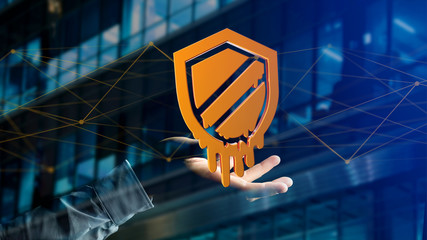 Businessman holding a Meltdown processor attack with network connection - 3d render